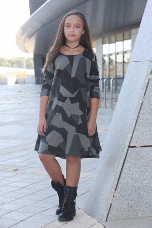 Grey Geometric Dress For Teens