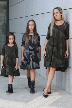 Mom&Me - Khaki Green Geometric Dresses for Mother and Daughter (Total Price)