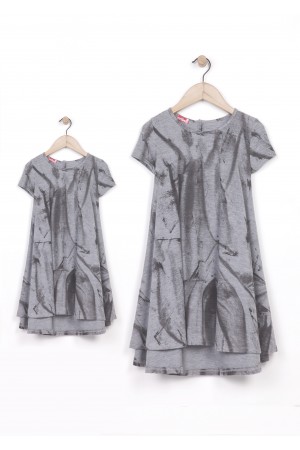 Mom&Me - Melange Grey (Brush Strokes Pattern) Dresses for Mother and Daughter (Total Price)